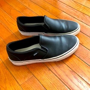 Black Perforated Leather Slip on Vans